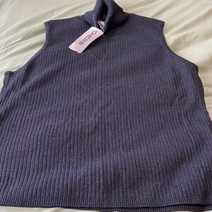 Sleeveless Ribbed Turtleneck Tank - Charcoal Heather - Size 3